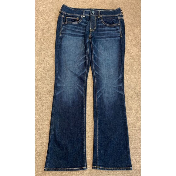 American Eagle Jeans Womens 6 Kick Bootcut Low Rise Stretch Whiskered Y2K Denim - Picture 1 of 8
